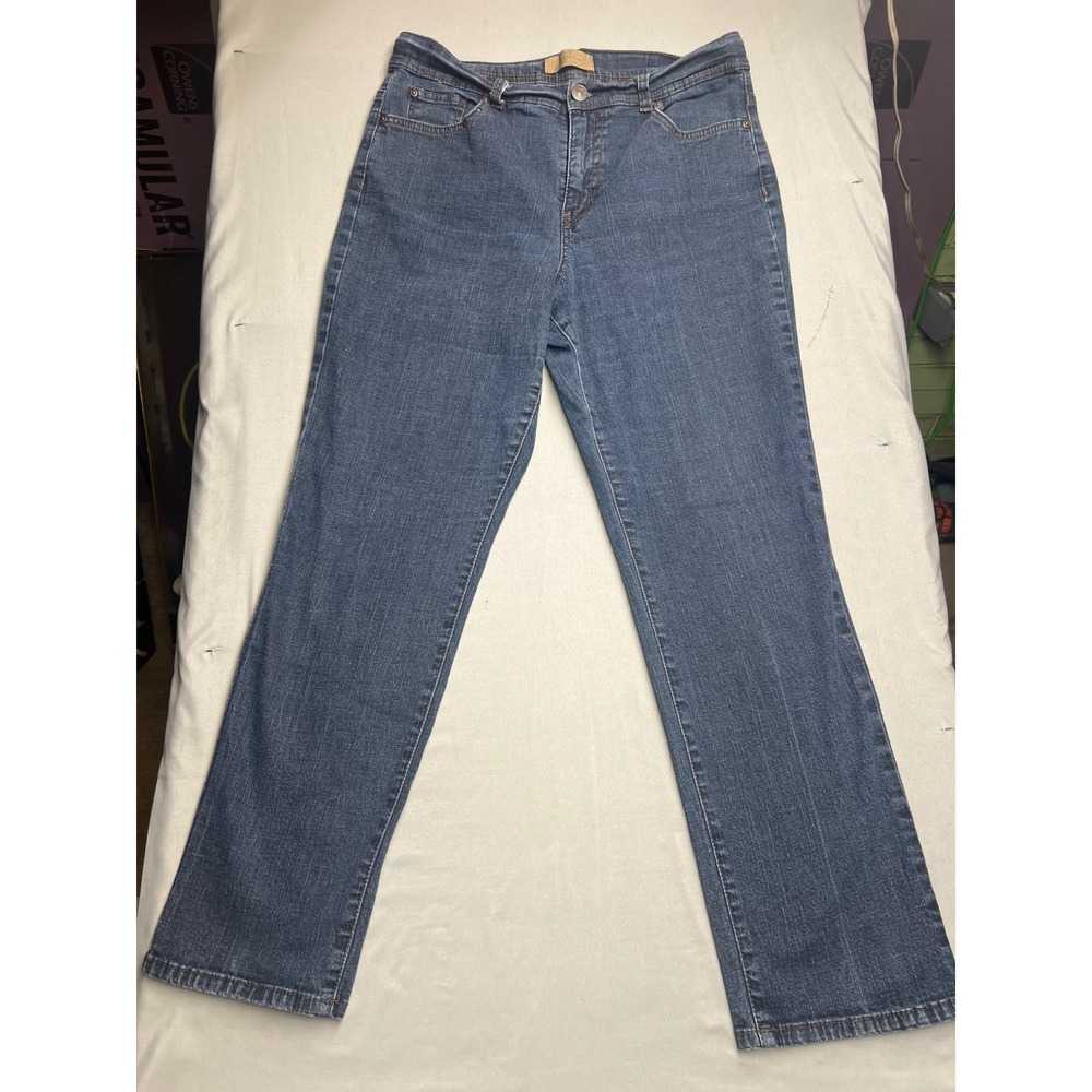 Hannah Womens Blue Denim Straight Leg Jeans Size 12 Mid Rise Stretch Casual